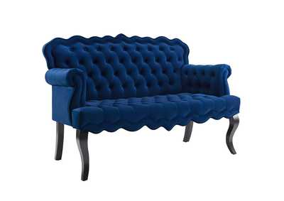 Image for Navy Viola Chesterfield Button Tufted Loveseat Performance Velvet Settee