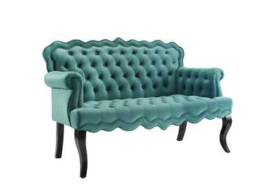 Image for Teal Viola Chesterfield Button Tufted Loveseat Performance Velvet Settee