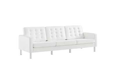 Image for Silver White Loft Tufted Upholstered Faux Leather Sofa
