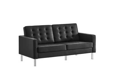 Image for Silver Black Loft Tufted Upholstered Faux Leather Loveseat