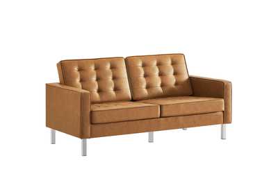 Image for Silver Tan Loft Tufted Upholstered Faux Leather Loveseat