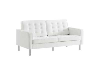 Image for Silver White Loft Tufted Upholstered Faux Leather Loveseat