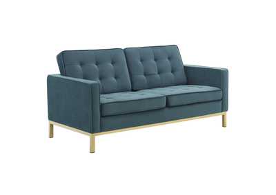 Image for Gold Teal Loft Gold Stainless Steel Leg Performance Velvet Loveseat