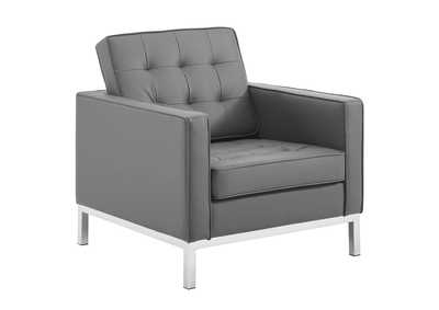 Image for Silver Gray Loft Tufted Upholstered Faux Leather Arm Chair