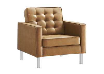 Image for Silver Tan Loft Tufted Upholstered Faux Leather Arm Chair