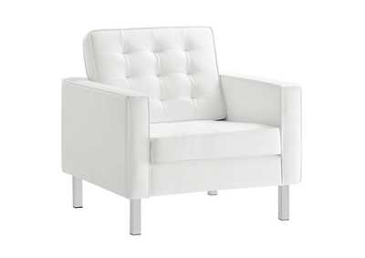 Image for Silver White Loft Tufted Upholstered Faux Leather Arm Chair