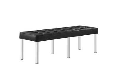 Image for Silver Black Loft Tufted Large Upholstered Faux Leather Bench