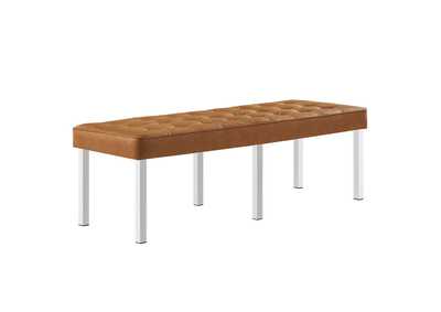 Image for Silver Tan Loft Tufted Large Upholstered Faux Leather Bench