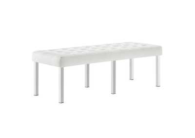 Image for Silver White Loft Tufted Large Upholstered Faux Leather Bench