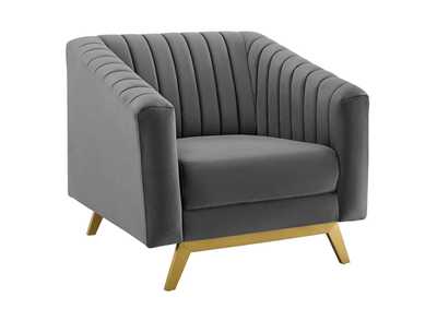 Image for Gray Valiant Vertical Channel Tufted Performance Velvet Arm Chair