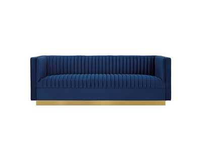 Image for Navy Sanguine Vertical Channel Tufted Performance Velvet Sofa