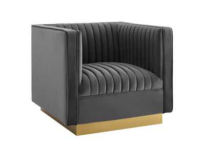 Image for Gray Sanguine Vertical Channel Tufted Accent Performance Velvet Arm Chair