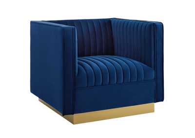 Image for Navy Sanguine Vertical Channel Tufted Accent Performance Velvet Arm Chair