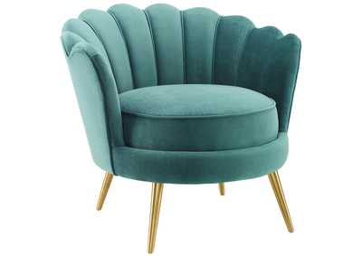 Image for Teal Admire Scalloped Edge Performance Velvet Accent Arm Chair