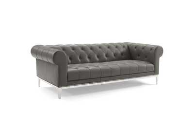 Image for Gray Idyll Tufted Button Upholstered Leather Chesterfield Sofa