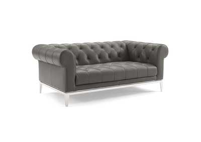 Image for Gray Idyll Tufted Button Upholstered Leather Chesterfield Loveseat