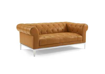 Image for Tan Idyll Tufted Button Upholstered Leather Chesterfield Loveseat