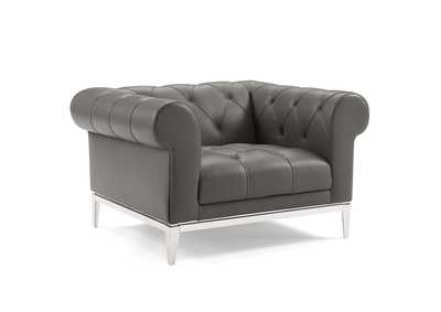 Image for Gray Idyll Tufted Button Upholstered Leather Chesterfield Armchair