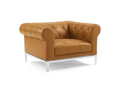 Image for Tan Idyll Tufted Button Upholstered Leather Chesterfield Armchair