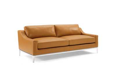 Image for Tan Harness 83.5" Stainless Steel Base Leather Sofa