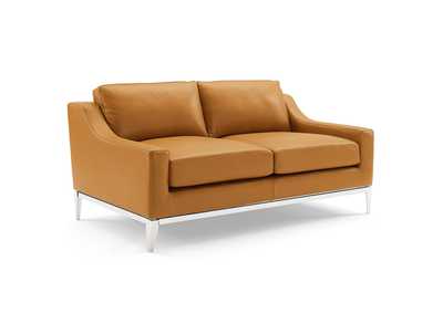 Image for Tan Harness 64" Stainless Steel Base Leather Loveseat