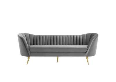 Image for Gray Opportunity Vertical Channel Tufted Curved Performance Velvet Sofa