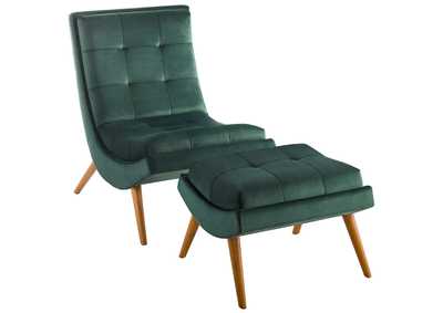 Image for Green Ramp Upholstered Performance Velvet Lounge Chair and Ottoman Set