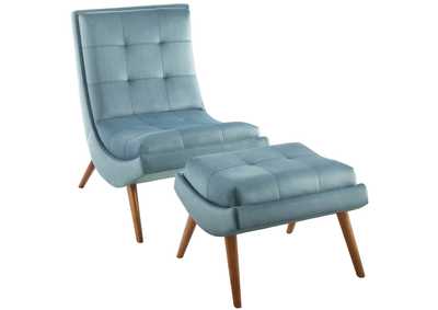 Image for Light Blue Ramp Upholstered Performance Velvet Lounge Chair and Ottoman Set