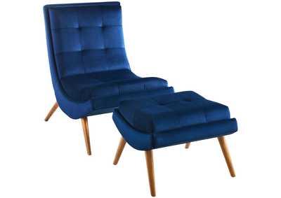 Image for Navy Ramp Upholstered Performance Velvet Lounge Chair and Ottoman Set