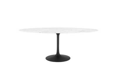Image for Black White Lippa 78" Oval Artificial Marble Dining Table