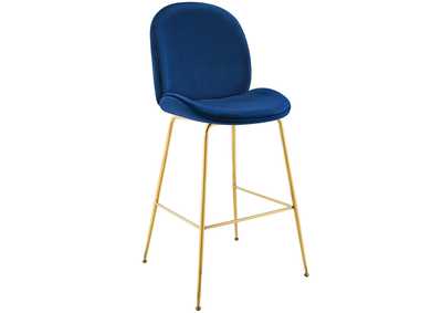 Image for Navy Scoop Gold Stainless Steel Leg Performance Velvet Bar Stool