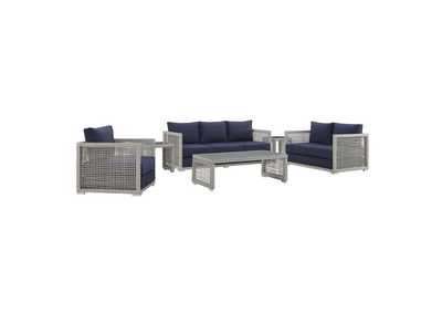 Image for Gray Navy Aura 6 Piece Outdoor Patio Wicker Rattan Set