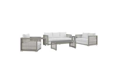 Image for Gray White Aura 6 Piece Outdoor Patio Wicker Rattan Set