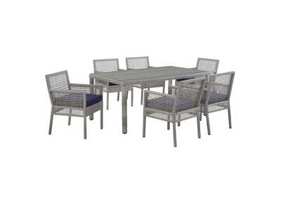 Image for Gray Navy Aura 7 Piece Outdoor Patio Wicker Rattan Set