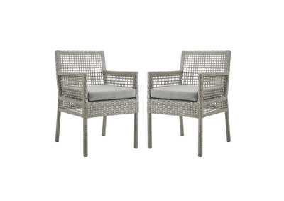Image for Gray Gray Aura Arm Dining Chair Outdoor Patio Wicker Rattan [Set of 2]