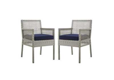 Image for Gray Navy Aura Arm Dining Chair Outdoor Patio Wicker Rattan [Set of 2]