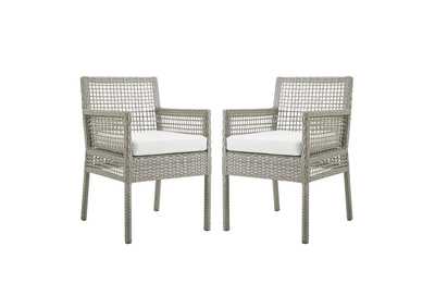 Image for Gray White Aura Arm Dining Chair Outdoor Patio Wicker Rattan [Set of 2]