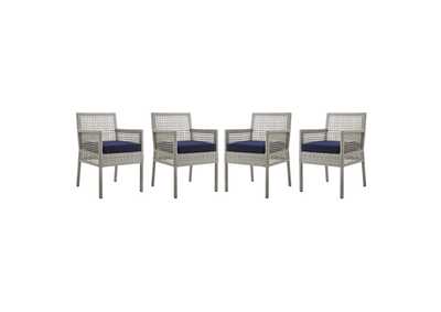 Image for Gray Navy Aura Arm Dining Chair Outdoor Patio Wicker Rattan [Set of 4]