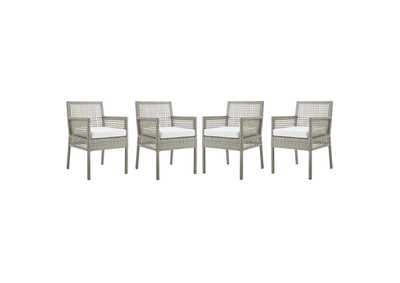 Image for Gray White Aura Arm Dining Chair Outdoor Patio Wicker Rattan [Set of 4]