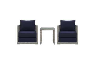 Image for Gray Navy Aura 3 Piece Outdoor Patio Wicker Rattan Set