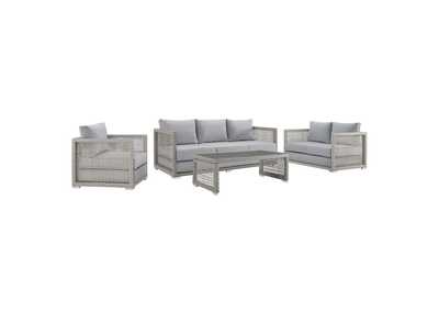 Image for Gray Gray Aura 4 Piece Outdoor Patio Wicker Rattan Set