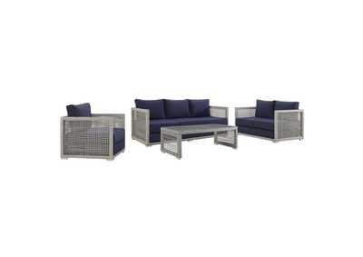 Image for Gray Navy Aura 4 Piece Outdoor Patio Wicker Rattan Set