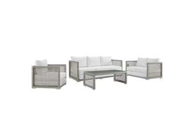 Image for Gray White Aura 4 Piece Outdoor Patio Wicker Rattan Set