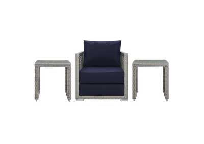 Image for Gray Navy Aura 3 Piece Outdoor Patio Wicker Rattan Set