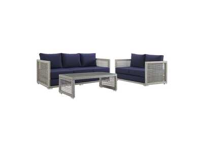 Image for Gray Navy Aura 3 Piece Outdoor Patio Wicker Rattan Set