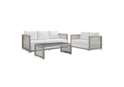 Image for Gray White Aura 3 Piece Outdoor Patio Wicker Rattan Set