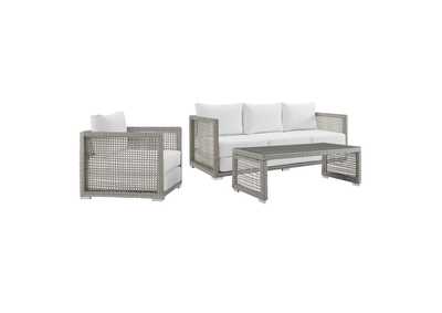 Image for Gray White Aura 3 Piece Outdoor Patio Wicker Rattan Set