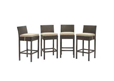 Image for Brown Beige Conduit Bar Stool Outdoor Patio Wicker Rattan [Set of 4]