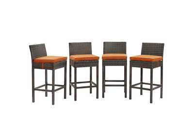 Image for Brown Orange Conduit Bar Stool Outdoor Patio Wicker Rattan [Set of 4]