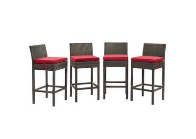 Image for Brown Red Conduit Bar Stool Outdoor Patio Wicker Rattan [Set of 4]